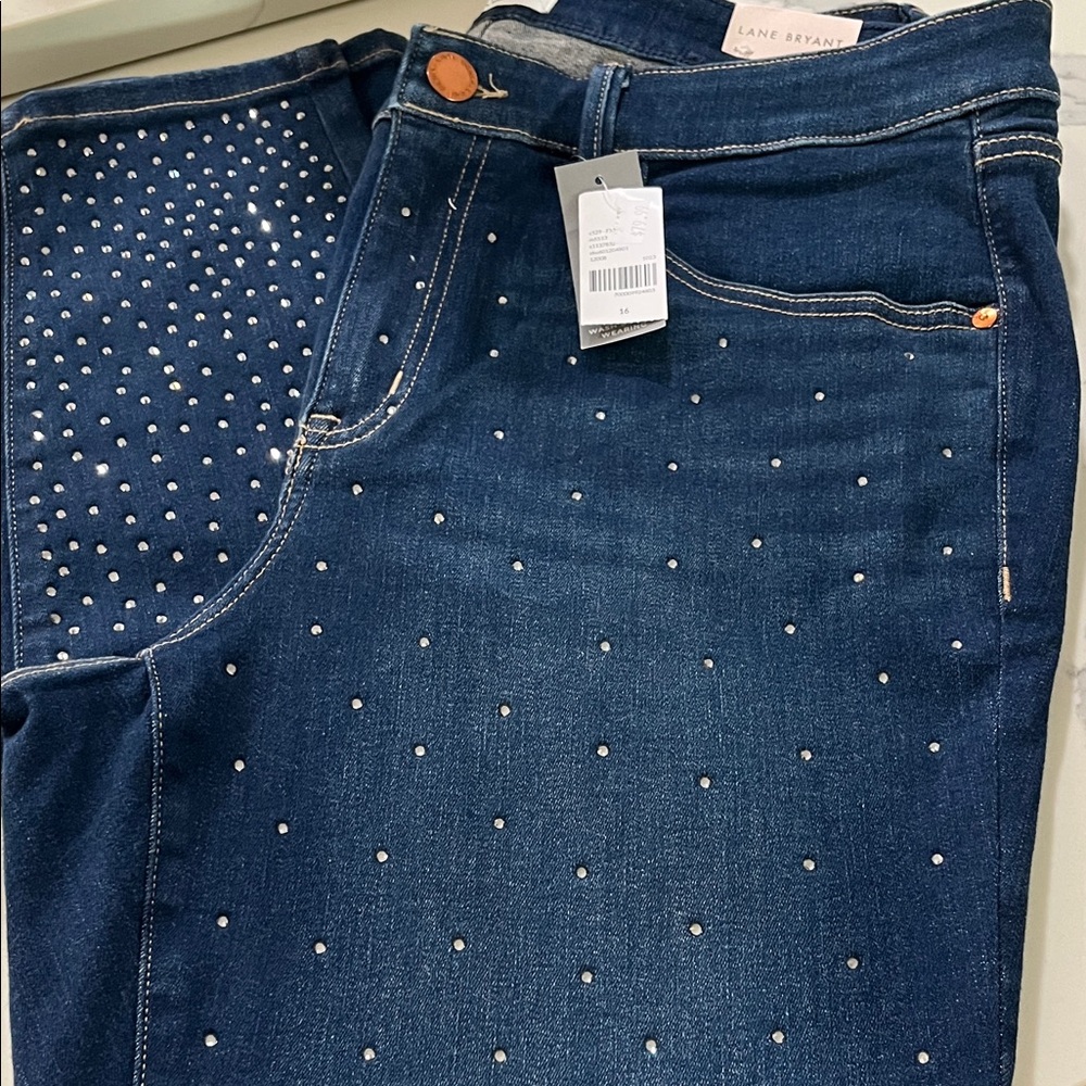 Lane Bryant Blue Skinny Jeans with Rhinestone Accents